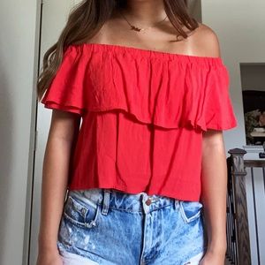 Bright red off the shoulder top